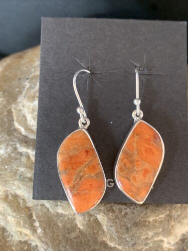 Native American Orange Apple Coral Earrings | Sterling Silver | 1" | 14095