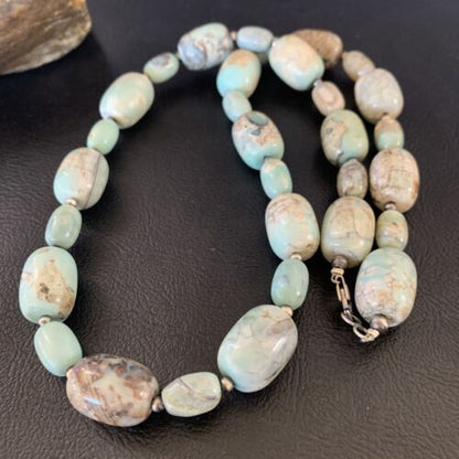 Navajo Blue Turquoise Bead Necklace | Sterling Silver | 20" | Authentic Native American Handmade | 12965