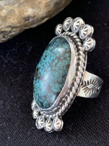 Navajo Blue Spiderweb Turquoise Ring | Sterling Silver | Sz 7 | Authentic Native American Handmade | 01642