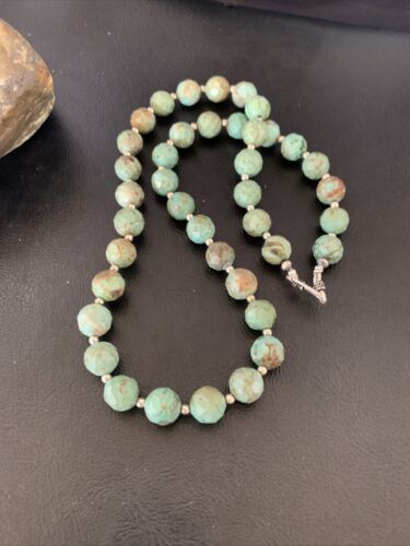 Navajo Pearls Necklace | Sterling Silver | Faceted Green Turquoise | Authentic Native American Handmade | 20" | 11737 - Masha USA