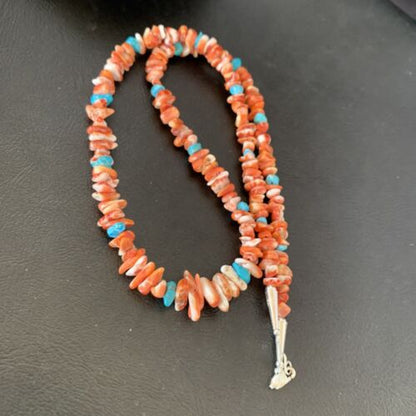 Men's Navajo | Red Spiny Oyster Turquoise Necklace | Sterling Silver | 22" | Authentic Native American Handmade | 10356