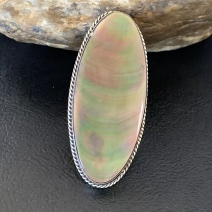 Native American Green Mother of Pearl Inlay Ring | Navajo Sterling Silver | Sz 7.5 | 12939