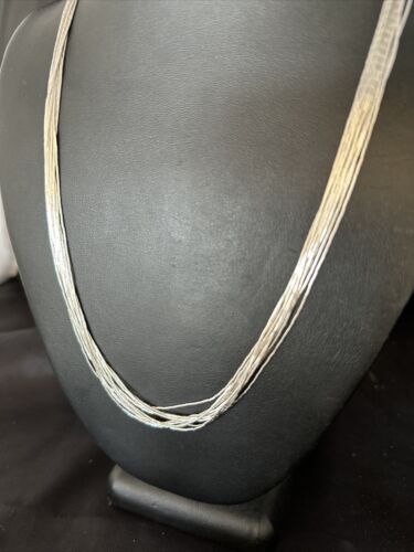 Southwestern Liquid Heishi Necklace | 10 Strands Sterling Silver | 22" Silver Tubes | 14709