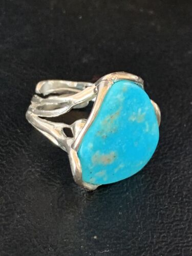 Navajo Blue Kingman Turquoise Ring | Sterling Silver Adjustable Wire | Sz 8 | 13536 - Masha USA