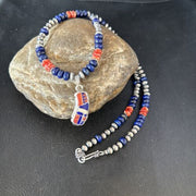 Navajo Blue Lapis Spiny Oyster Necklace Pendant | Sterling Silver Inlay | Authentic Native American Handmade | 14617