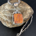Navajo Orange Spiny Oyster Pendant | Sterling Silver | Authentic Native American Handmade | 13638
