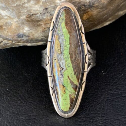 Navajo Green Gaspeite Ring | Sterling Silver | Sz 11 | Authentic Native American Handmade | 13859