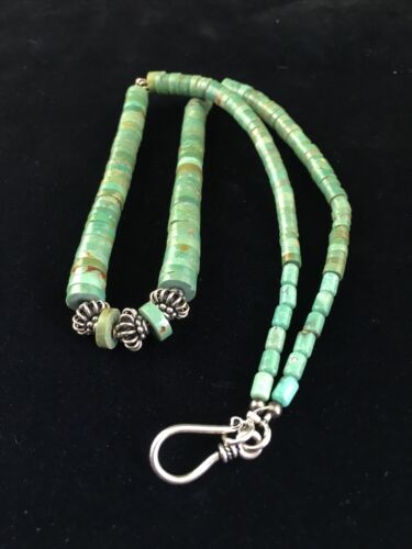 Navajo Green Turquoise Heishi Necklace | Sterling Silver | 22" | Graduated 10051