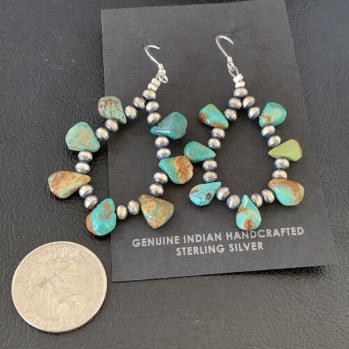 Navajo Green Cluster Turquoise Bead Earrings | Sterling Silver | Authentic Native American Handmade | 13370