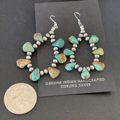 Navajo Green Cluster Turquoise Bead Earrings | Sterling Silver | Authentic Native American Handmade | 13370