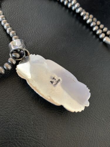 Men's Navajo Blue Dry Creek Turquoise Pendant | Sterling Silver Pearl Necklace | Native American Handmade | 12971