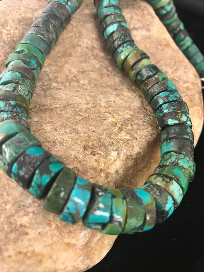Navajo Turquoise Heishi Bead Necklace | 12mm | Sterling Silver | Authentic Native American Handmade | 20" | 3406