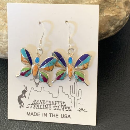 Navajo Butterfly Turquoise Spiny Opal Inlay Earrings | Sterling Silver | 0.5" | 12012