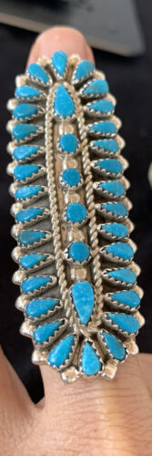 Navajo Blue Turquoise Cluster Ring | Authentic Native American Sterling Silver | Multi-Stone | Sz 7 | 506