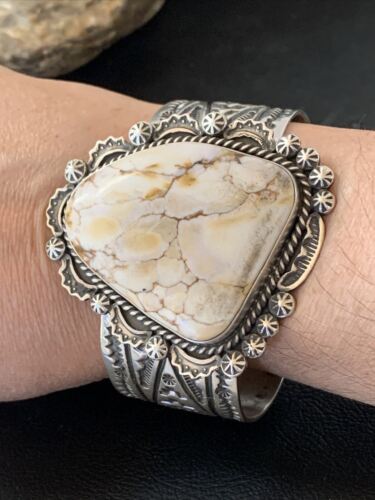 Native American Men's Wild Horse Turquoise Cuff Bracelet | Navajo Sterling Silver | 1417