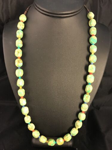 Navajo Sterling Silver Green Turquoise Necklace | Native American Southwestern | 24" | 337