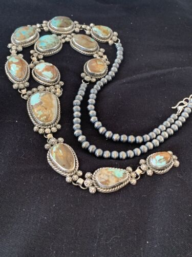 Navajo Royston Turquoise Lariat Necklace | Sterling Silver | Authentic Native American Handmade | 581