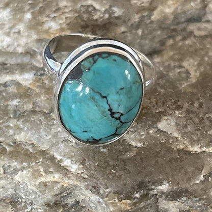 Navajo Spiderweb Blue Turquoise Ring | Sterling Silver | Sz 6.5 | Authentic Native American Handmade | 11442