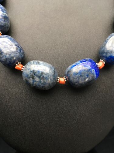 Southwestern Denim Chunky Lapis Coral Necklace | Sterling Silver | 21" | 2817