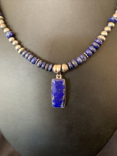 Native American Navajo Blue Lapis Pendant Necklace | Sterling Silver | 12248