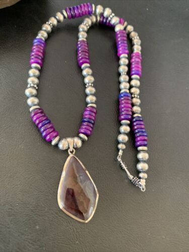 Navajo Pearls Purple Sugilite Necklace Pendant | Sterling Silver | Authentic Native American Handmade | 10328