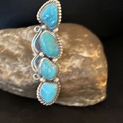 Navajo Blue Kingman Turquoise Cluster Ring | Authentic Native American Sterling Silver | Multi-Stone | Sz 8.5 | 14491
