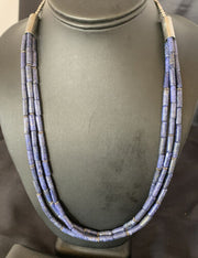Navajo Blue Lapis 3-Strand Necklace | Sterling Silver Tube Beads | 23" | Authentic Native American Handmade | 12690