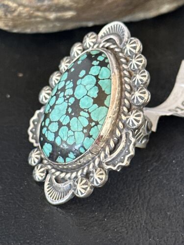 Native American Navajo Blue Spiderweb Turquoise Ring | Sterling Silver | Sz 9 | 01640
