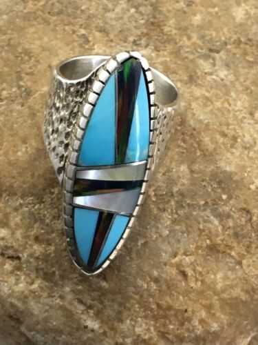 Native American Women's Navajo Opal & Turquoise Inlay Ring | Sterling Silver | Sz 6.5 | 1608