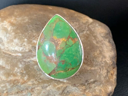 Adjustable Navajo Green Mojave Turquoise Ring | Sterling Silver | Sz 7 | Authentic Native American Handmade | 11795