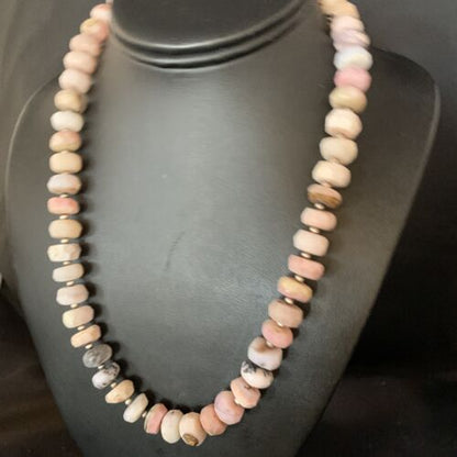 Native American Pink Opal Bead Necklace | 12mm | Sterling Silver | Navajo Handmade | 20" | 13860