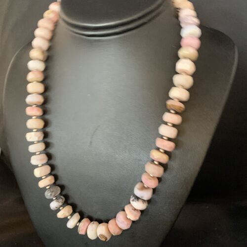 Native American Pink Opal Bead Necklace | 12mm | Sterling Silver | Navajo Handmade | 20" | 13860