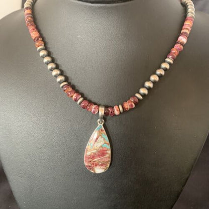 Native American Navajo Purple Spiny Oyster Pendant Necklace | Sterling Silver | 11901