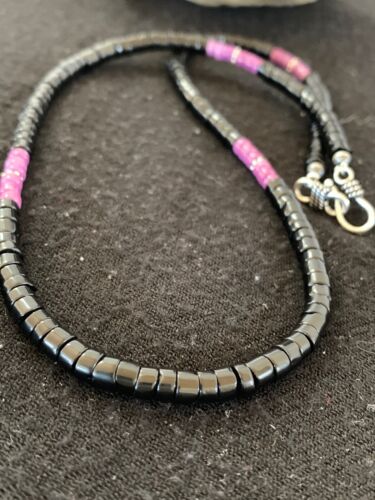Native American Sugilite Heishi Onyx Necklace for Men | Sterling Silver | 19" | 8822