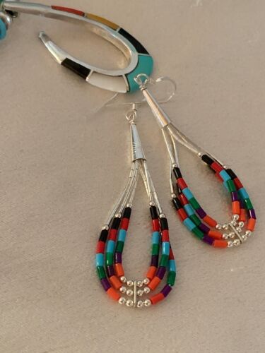 Handmade Liquid Silver Heishi Dangle Earrings | Turquoise Coral | Sterling Silver | 2" | 2001