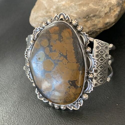 Navajo Green Turquoise Cuff Bracelet | Sterling Silver | Authentic Native American Handmade | 2048