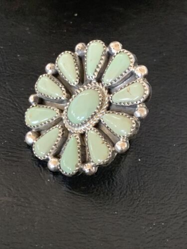 Navajo Green Turquoise Cluster Ring | Authentic Native American Sterling Silver | Multi-Stone | Sz 8 | 12193
