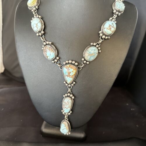 Navajo Golden Hills Turquoise Lariat Necklace | Sterling Silver | Authentic Native American Handmade | 14407