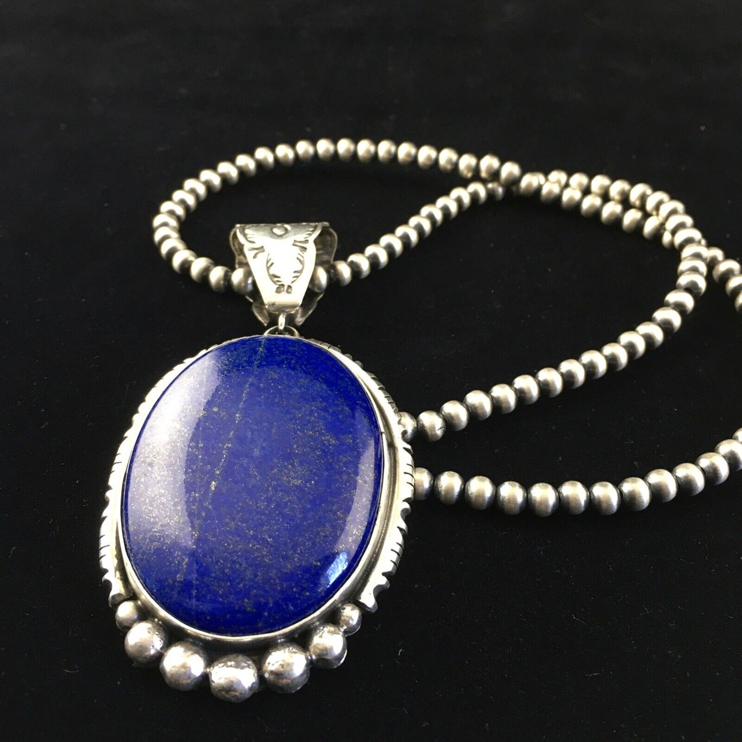 Native American Men's Navajo Pearls Necklace Pendant | Sterling Silver Blue Lapis | 10118