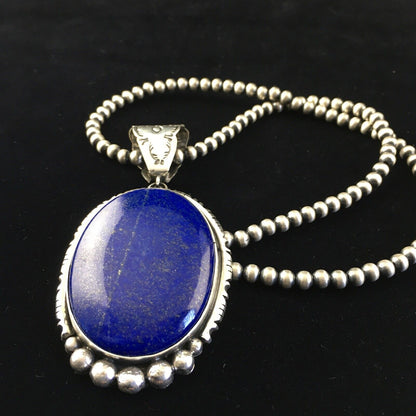 Native American Men's Navajo Pearls Necklace Pendant | Sterling Silver Blue Lapis | 10118