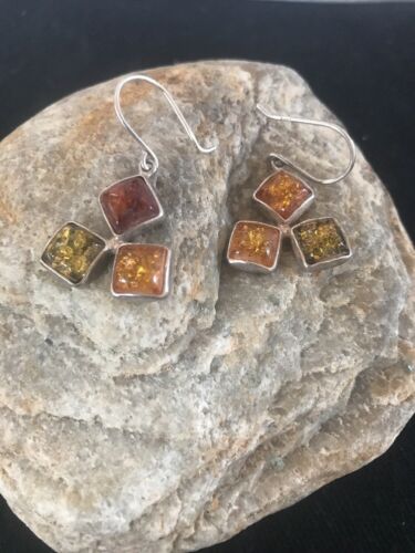 Southwestern Navajo Gold Amber Earrings | Sterling Silver Handmade | 1" | 13105