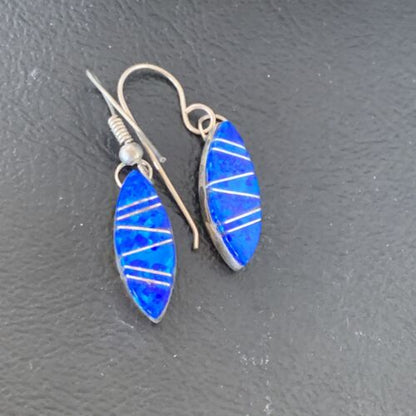 Navajo Blue Opal Inlay Turquoise Earrings | Sterling Silver | Authentic Native American Handmade | 12026