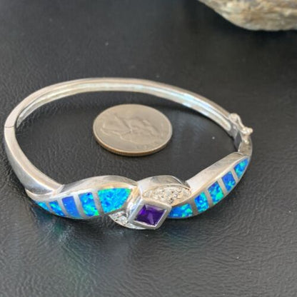 Navajo Blue Opal Amethyst Bracelet | Sterling Silver | 7" | Authentic Native American Handmade | 13123