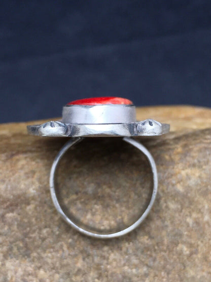 Native American Navajo Spiny Oyster Ring | Sterling Silver | Sz 7 | 4191
