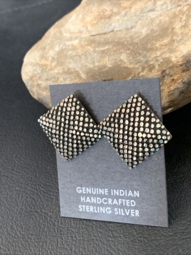 Old Pawn Southwestern Sterling Silver Stud Earrings | Diamond Cut | 1" | 12991