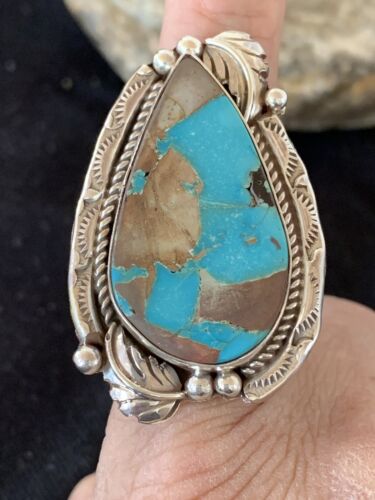 Native American Men's Navajo Blue Royston Turquoise Ring | Sterling Silver | Sz 9 | 676