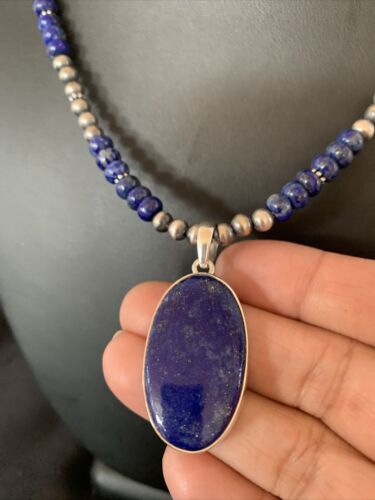 Native American Navajo Blue Lapis Pendant Necklace | Sterling Silver | 11915