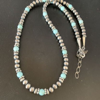 Navajo Pearls Dry Creek Turquoise Bead Necklace | Sterling Silver | 22" | 13164