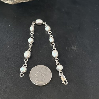 Native American Navajo White Opal Link Bracelet | Sterling Silver | Authentic Handmade | 14648