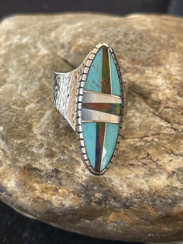 Navajo Multi-Color Opal & Turquoise Inlay Ring | Sterling Silver | Sz 7 | Authentic Native American Handmade | 1580